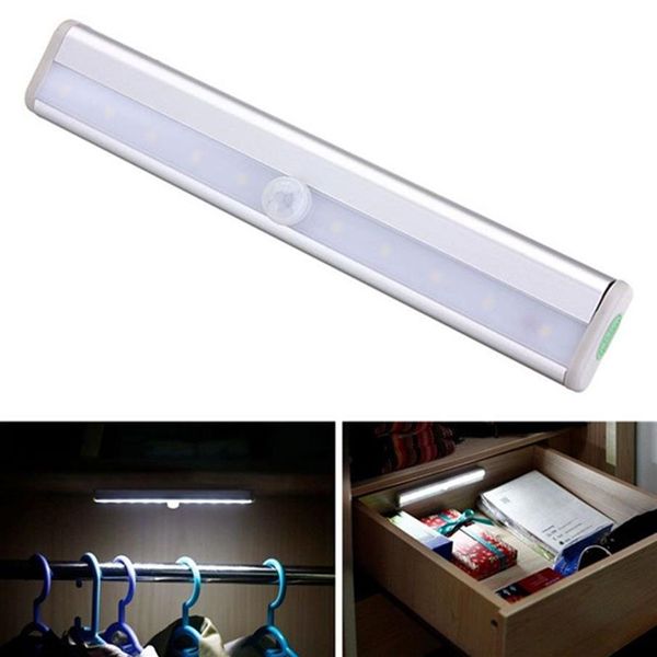 Sensore di movimento wireless Luce portatile adesiva alimentata a batteria 10 LED Armadio per armadio Luce notturna a LED Lampada da parete per scale299D