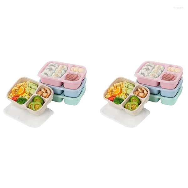 Louça 8 Pack Bento Lunch Box 3 compartimentos Recipientes de preparação de refeições para crianças Armazenamento reutilizável - Empilhável