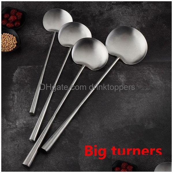 Utensili da cucina Acciaio inossidabile Grande manico lungo Spata Cucchiaio Scoop Ristorante Mensa Chef Grande pentola Pala Utensile da cucina Set Bamb Dh5Io