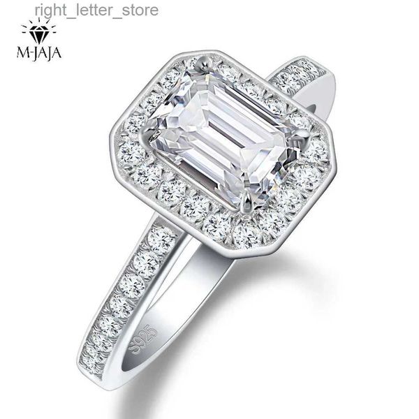 Com pedras laterais Solitaire Moissanite Anéis 1ct Anel de noivado com corte esmeralda para mulheres 925 prata esterlina laboratório diamante aliança de casamento joias finas YQ231209