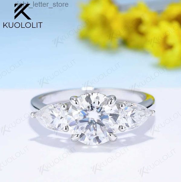 Con pietre laterali Kuololit Anelli nascosti Halo Moissanite per le donne Argento sterling 925 Oro bianco taglio a pera per anniversario Regalo di fidanzamento di nozze YQ231209