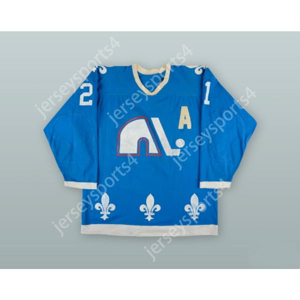 Personalizado 1977-78 WHA SERGE BERNIER 21 QUEBEC NORDIQUES AZUL HÓQUEI JERSEY NOVO Top Costurado S-M-L-XL-XXL-3XL-4XL-5XL-6XL