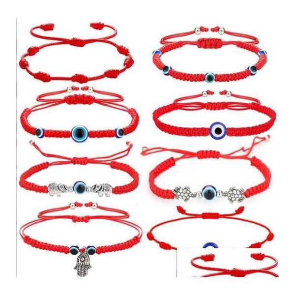 Charm Armbänder 8 teile / los Evil Eye Armband 7 Knoten Handgemachte Glücksverstellbare rote Seilschnur Schutz für Frauen Männer Großhandel Drop De Dhbzy