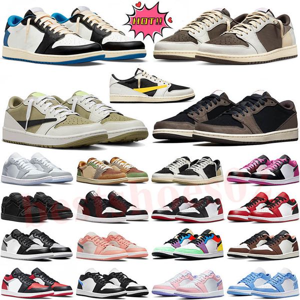 Jumpman 1 Low Basketball Shoes 1s Lows Sneakers Reverse Mocha Olive Black Phantom Bred Toe Panda UNC Wolf Grey True Blue Branqueado Coral Homens Mulheres Outdoor Sports Shoes