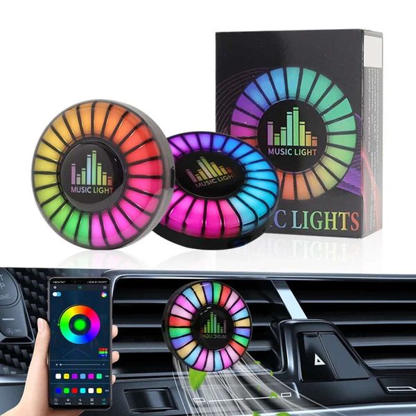 Novo carro música ritmo lâmpada ambientador rgb tira led controle de som voz ritmo atmosfera luz 256 cores opção controle app