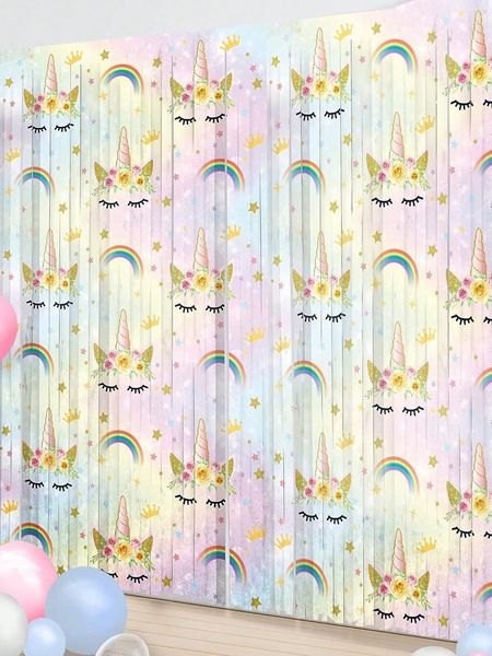 1 Stück 100 x 200 cm Regenbogen-Einhorn-Regen-Seidenvorhang, für Geburtstagsfeier, Festival-Dekoration, Fotografie-Hintergrund, Fotokabinen-Requisiten