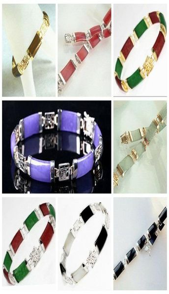 Natürliches Jade-Achat-Türkis-Edelstein-Glücksglied-Armband, silbervergoldet6305598