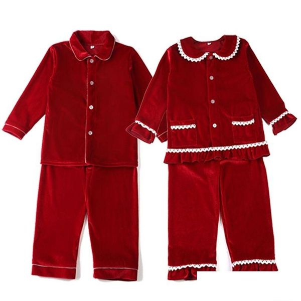 Pigiama invernale Boutique Veet Tessuto Rosso Abbigliamento per bambini Pjs Con pizzo Bambino Ragazzi Set Pigiama Ragazza Baby Sleepwear 211102 Drop Delivery B Dhxi5