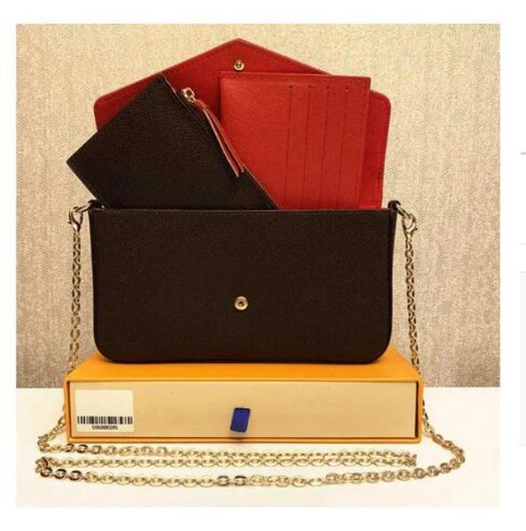 Top 3pcs Set Women Classic Luxury Designer Handtasche Pochette Felicie Bag Genauer Leder Handtaschen Schulter Handtasche Clutch Tote Messenger Einkaufsbeutel Geldbörse Coin Wallet Wallet