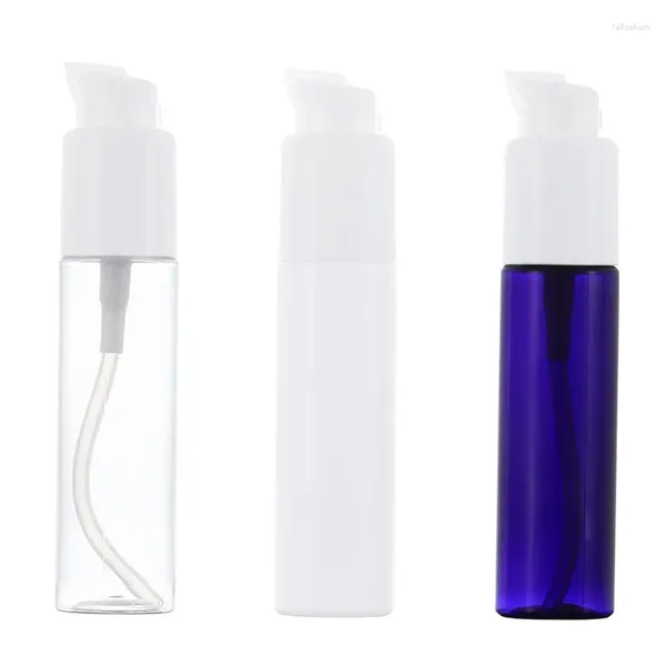 Bottiglie di stoccaggio 30G 30ML Trasparente Bianco Blu Rotondo Plastica Pompa per lozione Bottiglia PET Contenitore per imballaggio cosmetico Fiale di prova portatili 50 pezzi