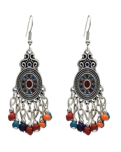 Lampadario pendente etnico stile turco lega Jhumka orecchino resina perline orecchini dichiarazione per le donne Boho Party gioielli zingariDa8893355