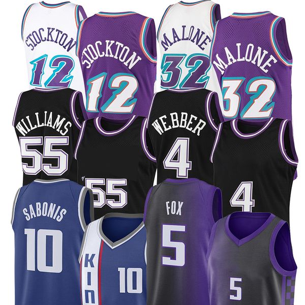 De'Aaron Fox Sacramentos King Basketballtrikots Domantas Sabonis Chris Jason Webber Williams Retro Schwarzes Trikot John Karl Stockton Malone