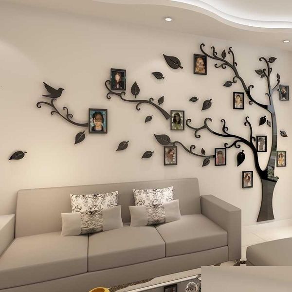 Diğer Dekoratif Çıkartmalar 3D Akrilik Ağaç PO Çerçeve Duvar Etiketleri TV Arka Plan Üzerinde Kristal Ayna Yapıştır Diy Aile Dekoru Sh190925 DROP DHCGH