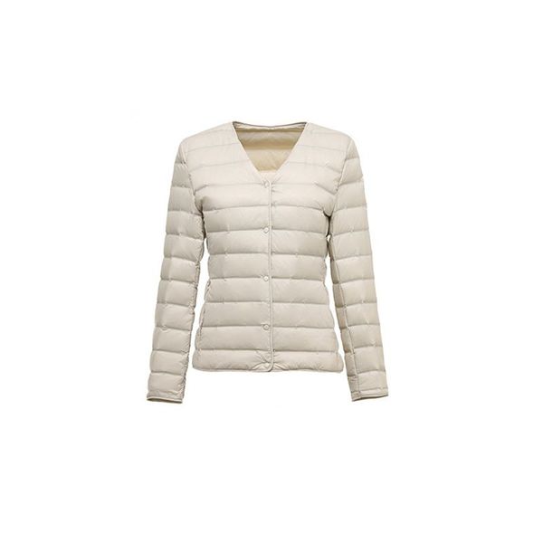 Outono moda feminina outerwear forro pato para baixo jaqueta feminina manter quente sem gola luz puffer casaco