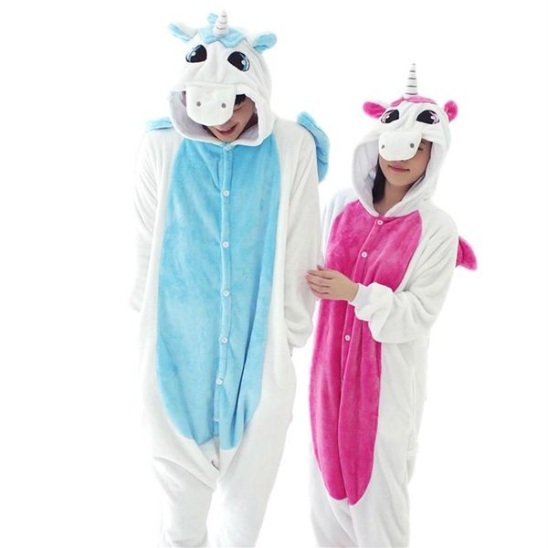 Flanela azul rosa unicórnio cavalo pijamas dos desenhos animados cosplay adulto unisex homewear onesies para adultos pijamas animais das mulheres dos homens pijama un289i