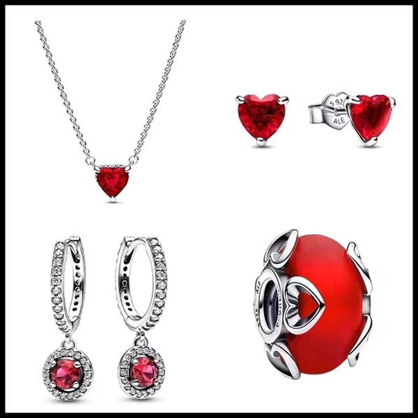 Alta qualità 100% argento sterling 925 adatto Panjia set Red Flame Love serie accessori perline fai da te anello completo di diamanti anello di fidanzamento amanti anello di moda