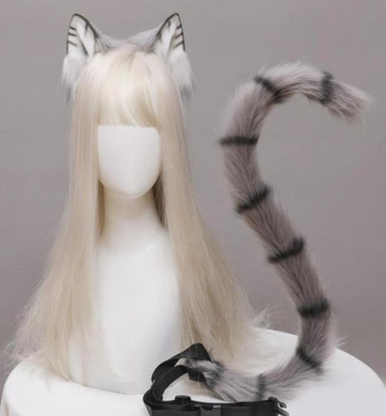 Outros suprimentos de festa de evento Anime Cosplay Adereços Orelhas de gato e conjunto de cauda de pelúcia peludo animal hairhoop carnaval traje fantasia vestido xm1258566