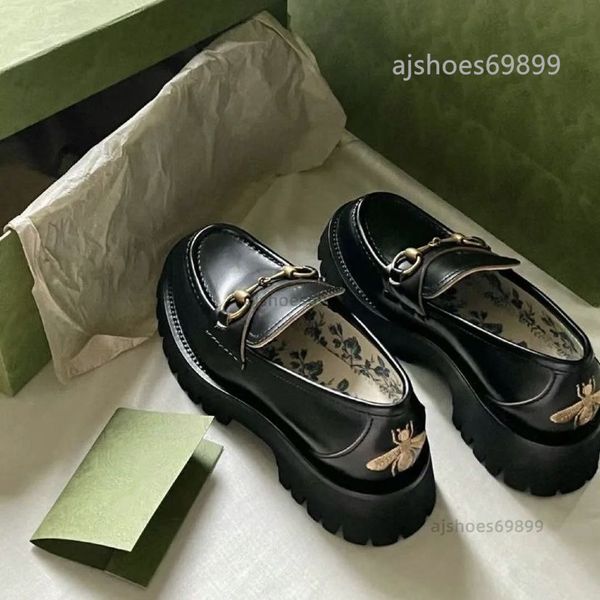 Marka Tasarımcı Bee Loafers Sonbahar Ünlü Arı ile Küçük Deri Ayakkabı Platformu Kadın Ayakkabıları Elbise Ayakkabı Bayanlar Yüksek Kaliteli Deri 36-40