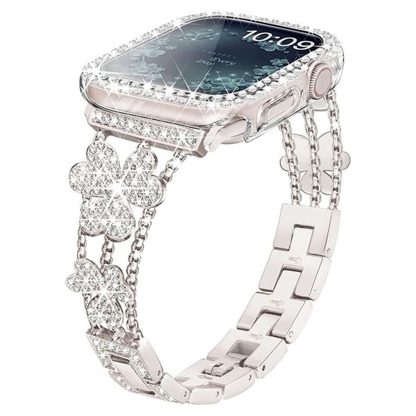 Adequado para Apple Watch Fashion Clover Set Diamond Metal Iwatch8-1 Correia representativa