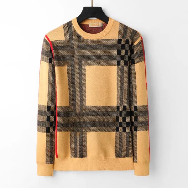 Maglione da uomo di design bianco e nero giallo caffè lavorato a maglia di lana caldo classico plaid a righe marchio di abbigliamento moda casual manica lunga maglione da uomo di lusso