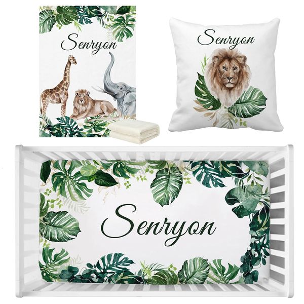 Conjuntos de cama LVYZIHO Animais Bebê Menino Berço Conjunto Selva Vegetação Folhas Floresta Personalizado Chuveiro Presente Cobertor 231208