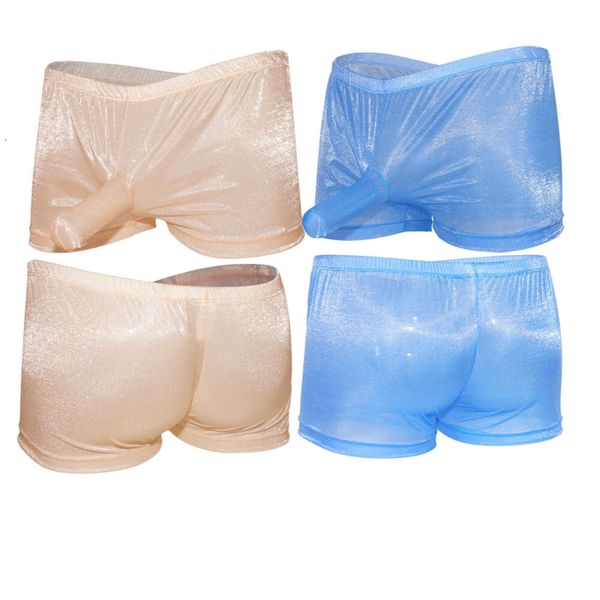 Neue Männer Sexy Transparent Glänzend Enge Niedrige Taille Boxershorts Bequeme Geschlossene Ärmel Unterwäsche Homosexuell Suspensorium