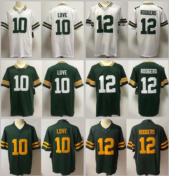 10 maglie da calcio Love Stitched 12 Aaron Rodgers Uomo Donna Gioventù S-3XL maglia da trasferta verde bianca