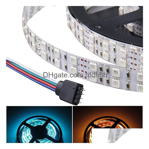 Tiras de led tira 5m linha dupla 5050 smd 600leds rgb luzes de corda flexível 120leds/m luz impermeável 12v dc drop delivery iluminação hol dhn95