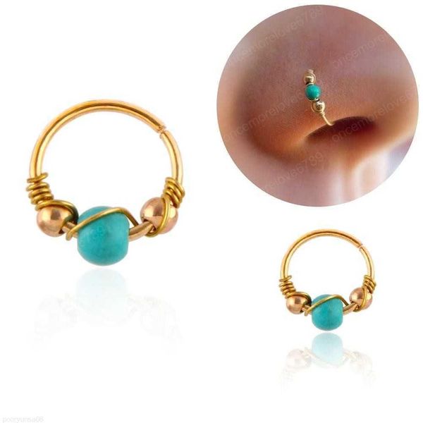 Anelli da naso Borchie 12 mm Moda retrò Anello rotondo con perline Narice Cerchio Gioielli penetranti per il corpo Setto Clicker Labbro Trago Consegna goccia Dhiyp