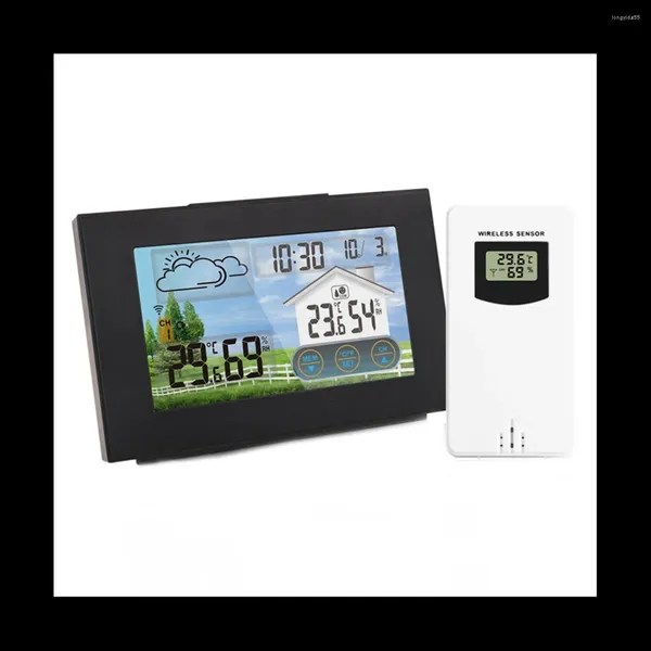 Uhren Zubehör mit Sensor Farb-Touchscreen-Wecker Drahtlose Wetterstation Vorhersage Indoor Outdoor Hygrometer