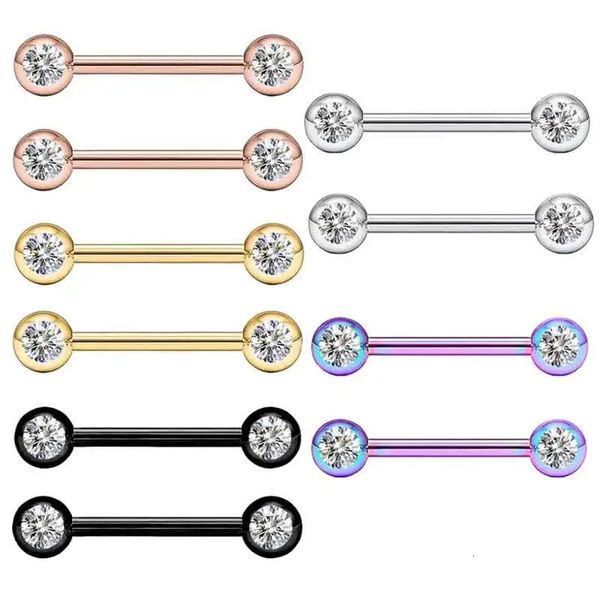 Outros acessórios de moda atacado barra reta anéis de língua de cristal 14g mamilo piercing jóias 16mm bar escudo corpo mi 231208