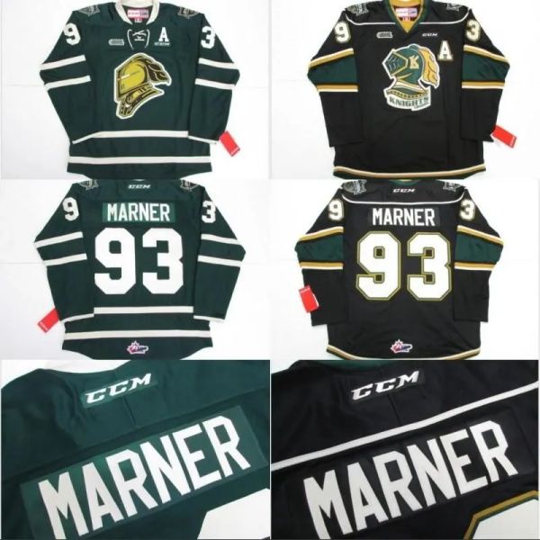 Jerseys Hóquei Personalizado OHL London Knights CCM Premer 7185 93 Mitch Marner Jersey Mitch Marner Bordado S Hockey Jersey Verde Preto 100% Sti ti