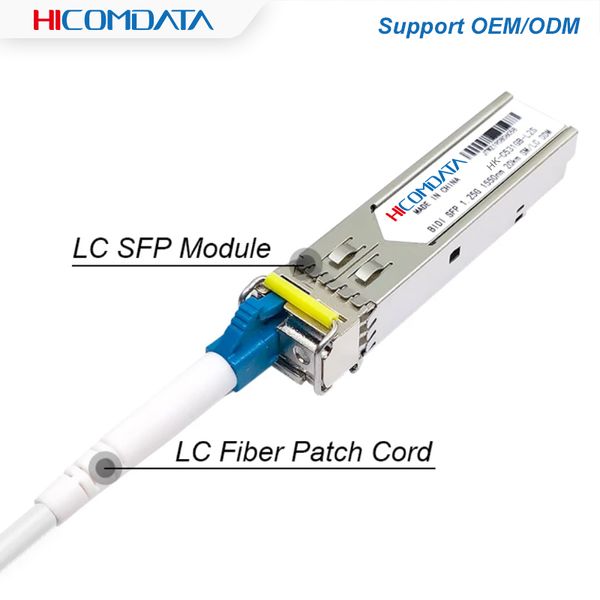 HICOMDATA 1.25G LC SFP Módulo Transceptor de fibra óptica 1310nm 1490nm 1550nm Fibra SFP Módulo único BIDI 3/20/40/80 / 120km Compatível com Mikrotik/Cisco Switch