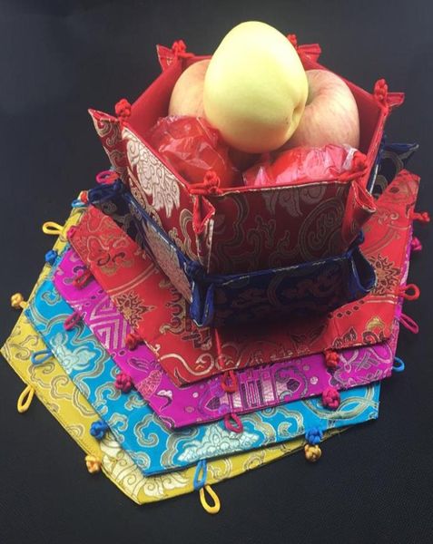 Шестигранная складная коробка для хранения конфет и фруктов в китайском стиле, шелковая парча, поделки, брелок, корзины для хранения генеральных грузов, диаметр 7x8x3 in4961083