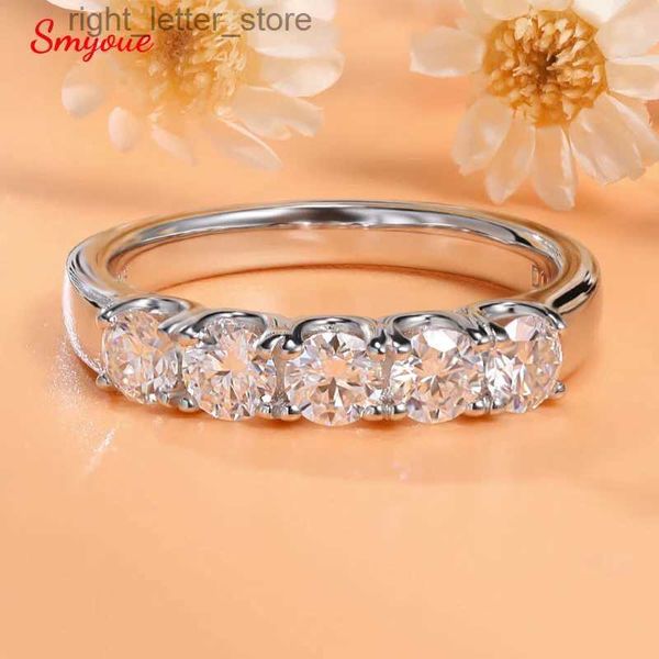 Mit seitlichen Steinen Smyoue 5 Steine 3,5 mm 0,2 CT Moissanit Ringe für Frauen Half Enternity Lab Diamond Band S925 Sterling Silber vergoldet 18K Gold GRA YQ231209