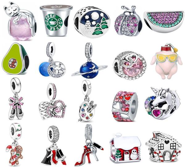 Lusso s925 sterling silver perline charms in rilievo tazza di caffè da donna pupazzo di neve ciondolo moda originale braccialetto adatto gioielli da donna fai da te regalo di natale2572378