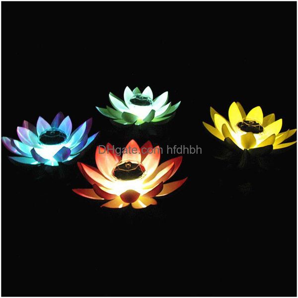 Другое Светодиодное освещение Солнечное освещение Mticolor Lotus Light Rgb Водонепроницаемый Открытый плавающий бассейн Night Matic On/Off Garden Party 10159 Drop Delive Dhcpl