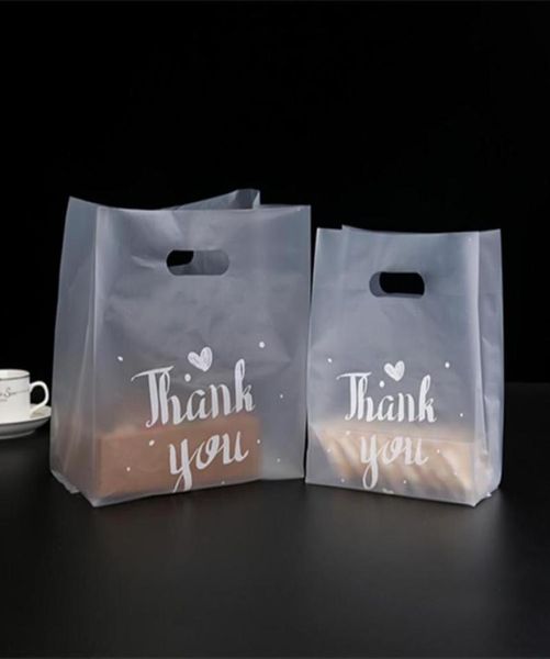 Sacos de armazenamento 50 pclot saco plástico transparente com alça para loja de compras comida levar pacote de embalagem de negócios inteiro obrigado yo4548841