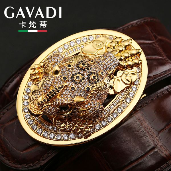 Herren-Ledergürtel, Krokodilleder, authentische Luxusmarke mit Diamanteinlage, hochwertige goldene Kröten-Glattschnalle, echter Ledergürtel-Trend