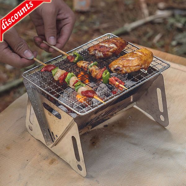 Upgrade 1 Set Outdoor Picknick Tragbare Klapp Herd Camping Ausrüstung Edelstahl Verbrennungsanlage Grill Mini BBQ Holzkohle Herd