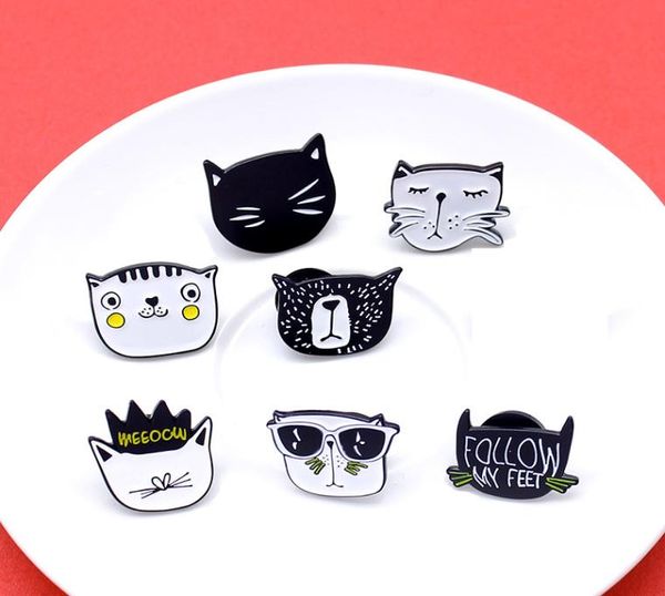 Feliz gatinho grande coleção tema esmalte broche conjunto 18 pçs gato peter pan preto e branco família gato dos desenhos animados animal badge4191826