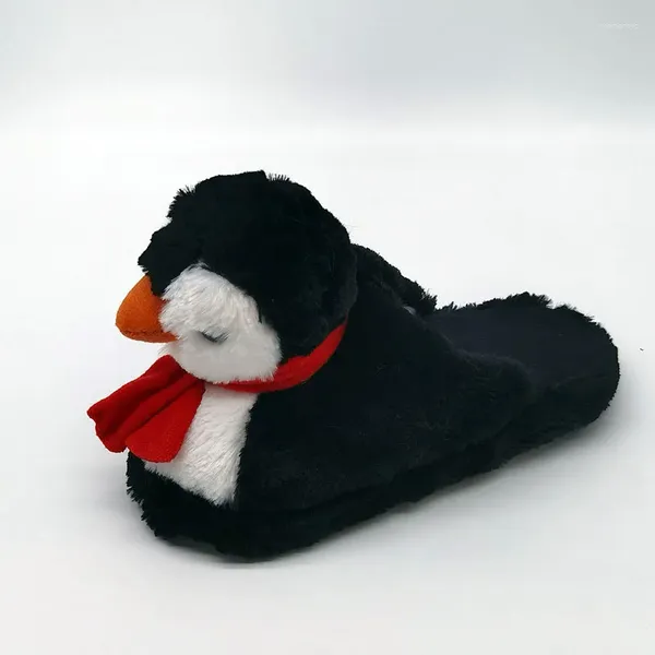 Тапочки с милыми животными, тапочки для женщин и девочек, модные кавайные пушистые зимние теплые женские забавные туфли с изображением дома пингвинов