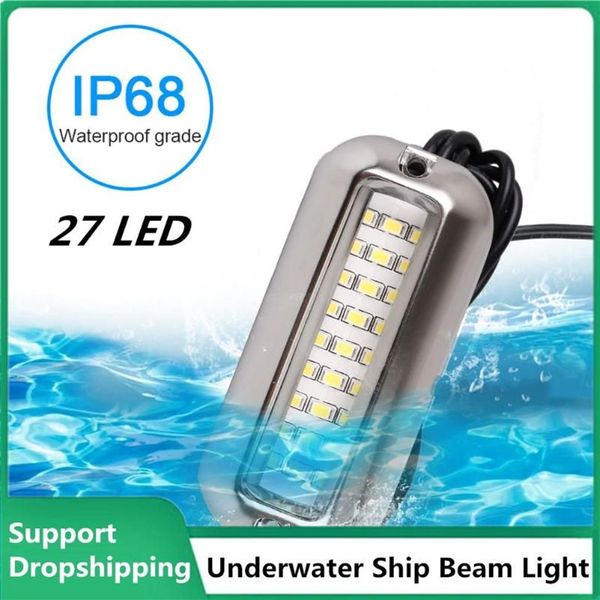 Universale 12V Led 27 Marine In Acciaio Inox Subacqueo Pontone Impermeabile Specchio di Poppa Luce Bianco Blu Moduli298d