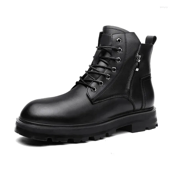 Botas homens casuais negócios escritório formal vestido cowboy sapatos de couro original designer plataforma bota primavera outono tornozelo botas homem