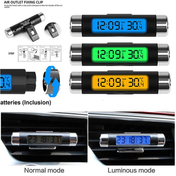 Новые портативные 2 в 1 автомобильные цифровые ЖК-часы с дисплеем температуры электронные часы термометр автомобильные синие подсветка с зажимом