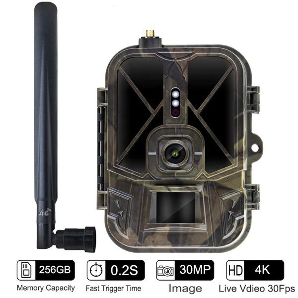 Jagdkameras 4G 4K 36MP Wildkamera APP Trail 940 nm unsichtbare IR-LEDs Nachtsicht 120 Erkennung IP66 wasserdichte Kamera 231208