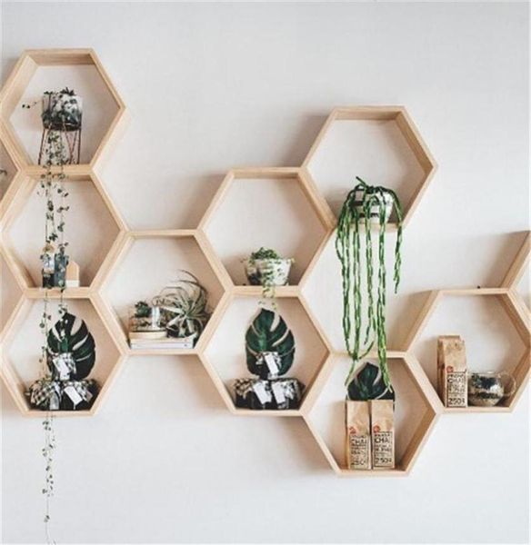 Nordic Hexagon Regal Holz Wand Hängen Rack Waben Hexagon Regale für Baby Kind Schlafzimmer Dekoration T200319276M1218688