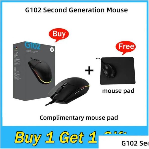 Mäuse G102 zweite Generation kabelgebundene Maus E-Sport-Spiele Business Office RGB leuchtend geeignet für Notebook-Computer-Peripheriegeräte Drop De Ot3Ow