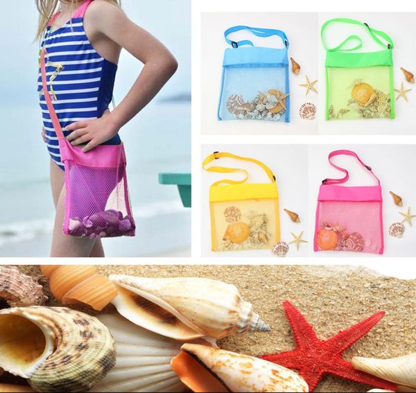Bolsa de malla para almacenamiento de arena de verano para niños, concha de playa, juguetes, organizador de red, bolso de mano, hombro ajustable portátil 4584862