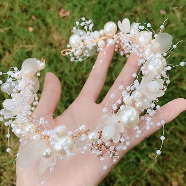 Fermagli per capelli Eleganti accessori da sposa da sposa Fascia per capelli con fiori di perle Fascia per capelli in cristallo fatta a mano Decorazione per fasce